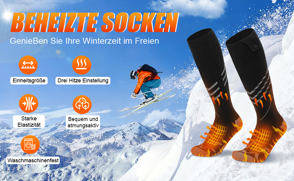 Гріючі шкарпетки для чоловіків та жінок, 5000mAh, 5V, 4 режими температури, для активного відпочинку, чорні