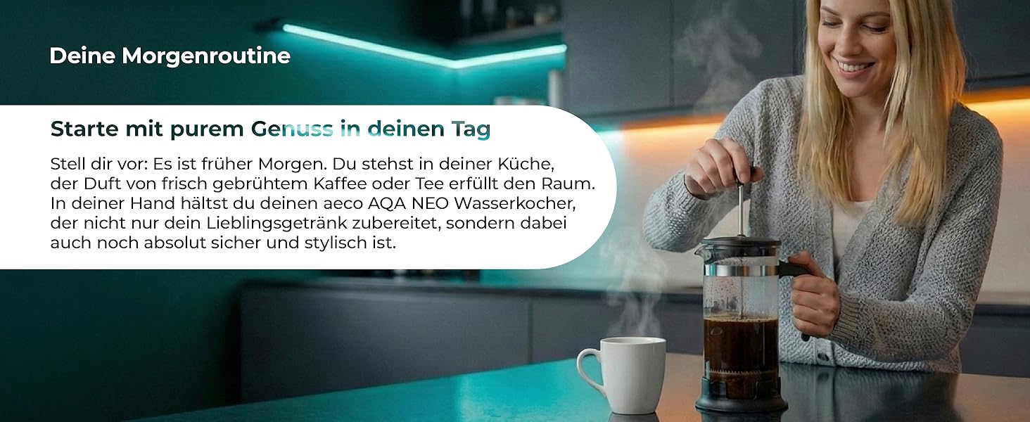 Електричний чайник Aeco AQA NEO з нержавіючої сталі, 1.7 л, 2150 Вт, без BPA, фільтр від накипу, бездротовий, CoolTouch, шампань сріблястий