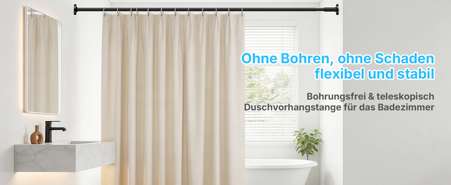 Штанга для карнизи без свердління, 100-230 см, регульована телескопічна штанга для душу, вікна та балкону (діаметр 25 мм, чорний)