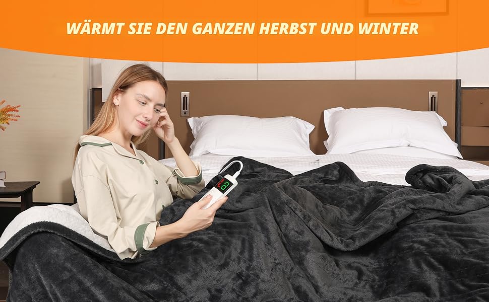 Електрична ковдра Qieryun з автовимкненням, 130x180 см, 10 температурних режимів, таймер 8 годин, захист від перегріву, флісова, для дому та офісу, темно-сіра