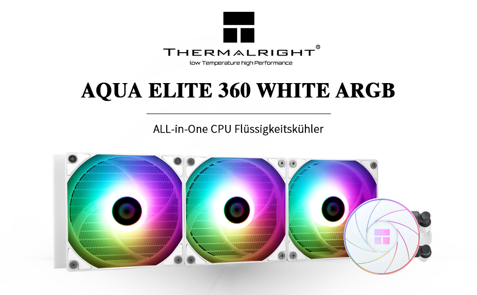 Thermalright AQUA ELITE 360 ARGB: Система водяного охолодження CPU з 3 вентиляторами 120mm, для AMD/Intel, білий колір