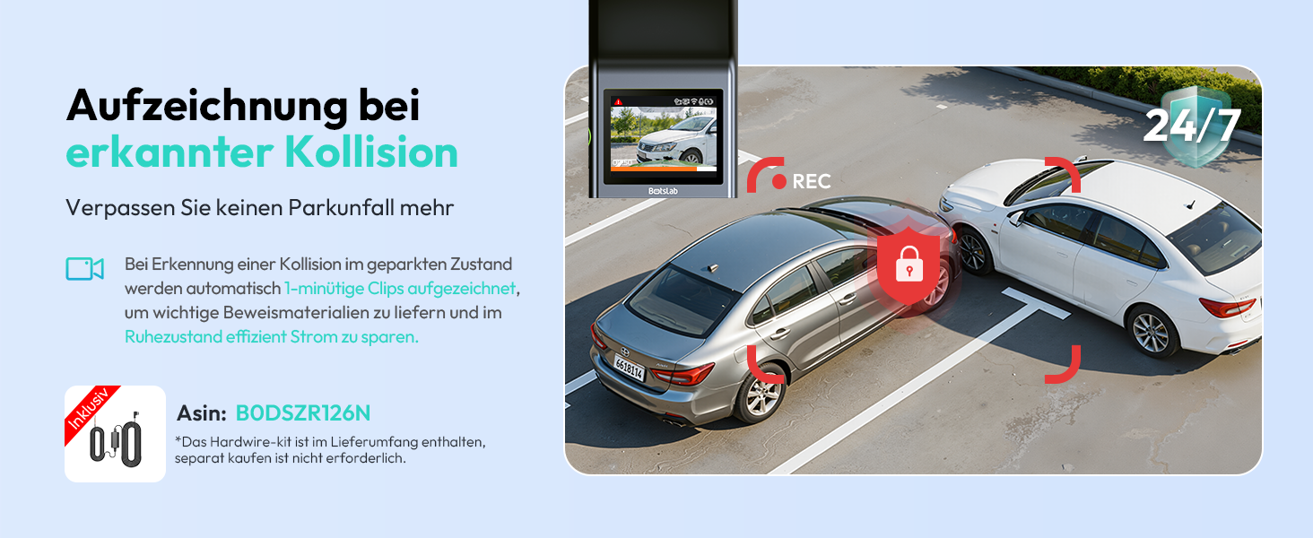 Автомобільний відеореєстратор BOTSLAB G300H Plus Kit 4K, передня та задня камери, сенсор STARVIS 2, з Hardwire-Kit та карткою пам'яті 64GB