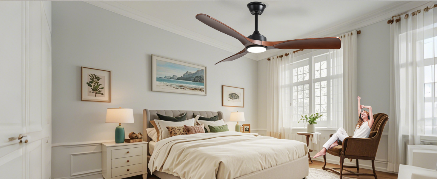 Depuley Стеляний вентилятор з підсвічуванням для вулиці: LED лампа з вентилятором для саду, тераси - 132 см, з підсвічуванням та APP для вітальні, ресторану, офісу, коричневий, 52''