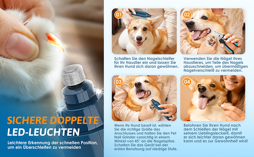 Шліфувальник та ножиці для обрізання кігтів собак, 5-ступеневий шліфувальник для собак з 2 LED-підсвітками. Підходить для великих, середніх та маленьких собак та котів