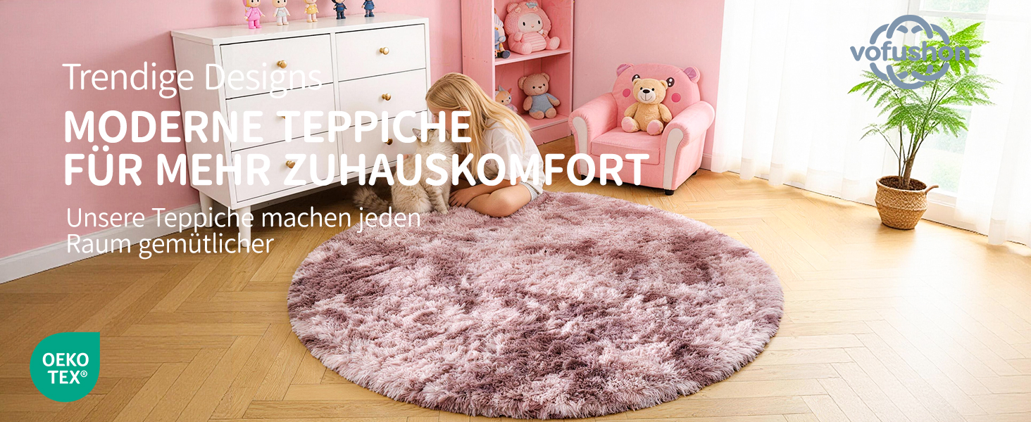 Килим круглий 100 см, м'який, пухнастий, антиковзний, дитячий, рожево-ліловий (Batik) - пральний килим для дитячої кімнати