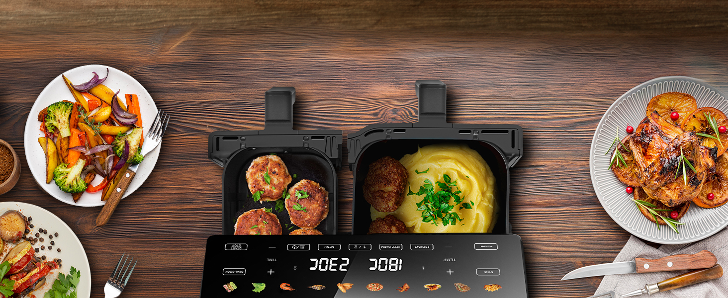 Фритюрниця Extralink 1400W з гарячим повітрям, 4.2L, 10 функцій приготування, LED-дисплей, економна, 90% менше жиру