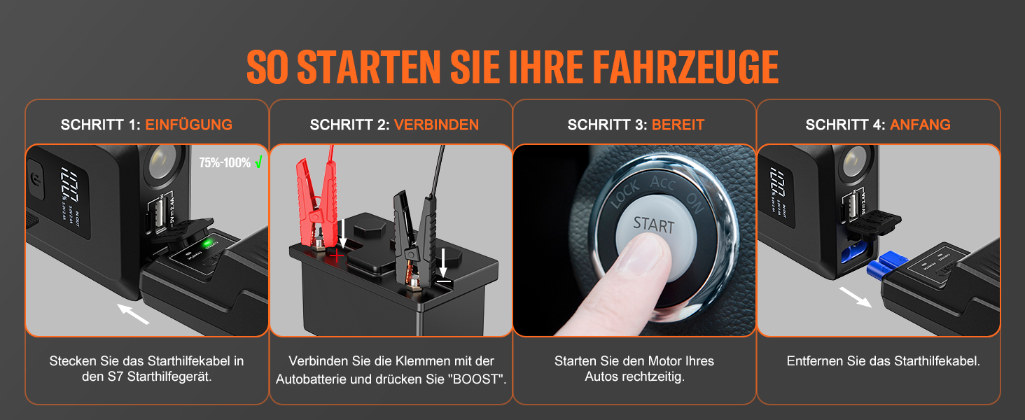 Powerbank для авто 12V Starthilfe 3000A: пусковий пристрій з LED, для бензину/дизеля (10/8L), сірий