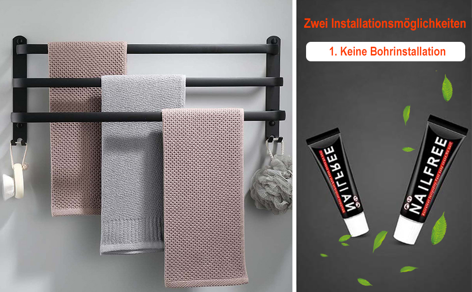 Тримач для рушників 60 см, чорний, аксесуари для ванної кімнати