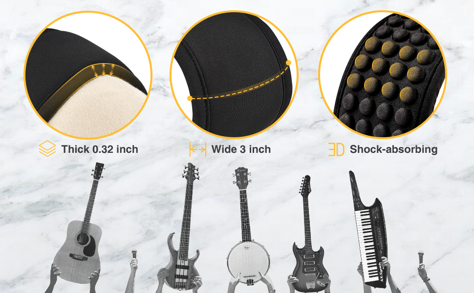 Гітарний ремінь LEKATO з 3D неопреновим наповнювачем, ширина 3 дюйми, довжина 114–139 см, регульований ремінь для бас-гітари та електрогітари з шкіряними кінцями