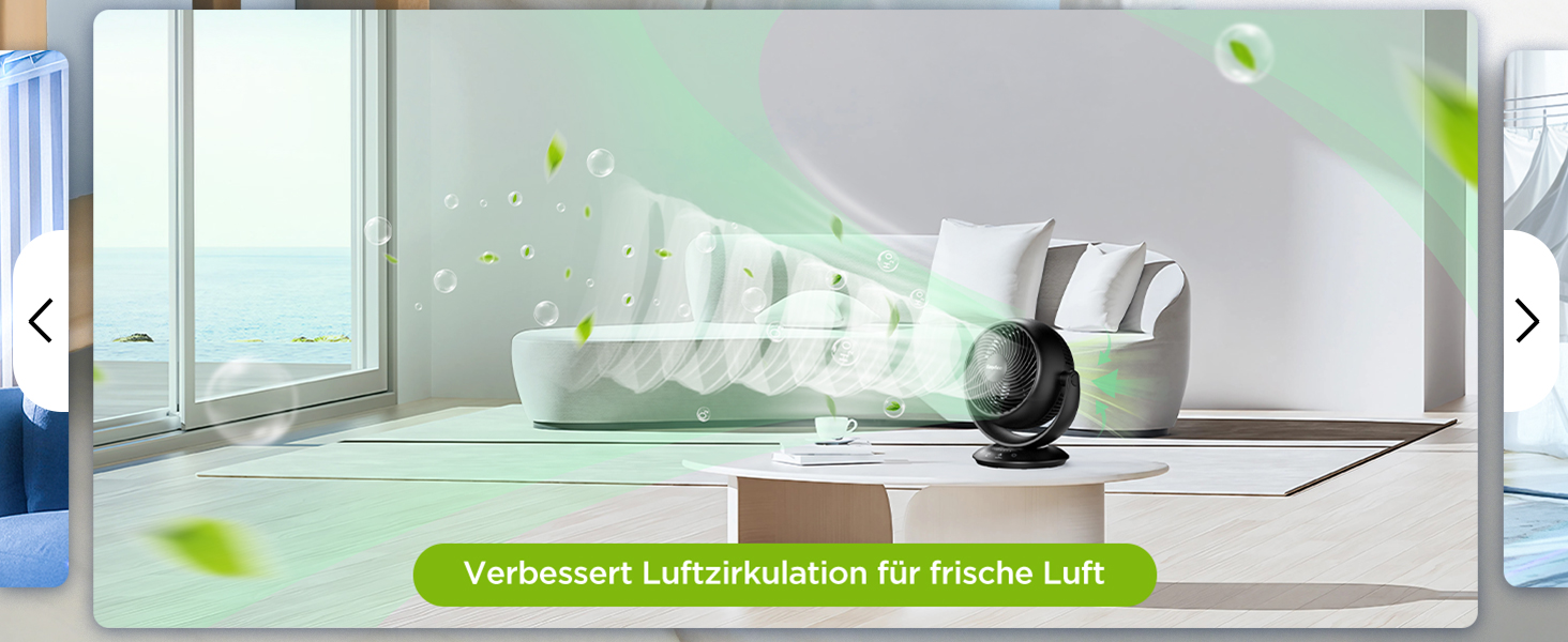 Вентилятор EasyAcc тихий, 25dB, настільний, з авто-осциляцією 90°, 3D Turbo, з пультом, 3 швидкості, таймер 2-12 годин, для спальні - чорний