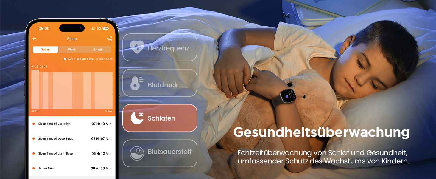 Дитячий розумний годинник для хлопчиків та дівчаток, фітнес-трекер активності з 100+ спортивними режимами, крокомір, монітор серцевого ритму та сну, водонепроникність IP68, подарунок для підлітків 5-16 років, чорний