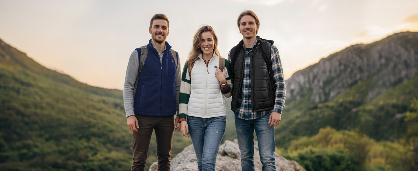 UNBON Гріюча жилетка з флісу, чоловіча жилетка з підігрівом, жилетка з Powerbank 10000mAh USB, 3 режими нагріву, 6 зон нагріву (XXL, Синій)