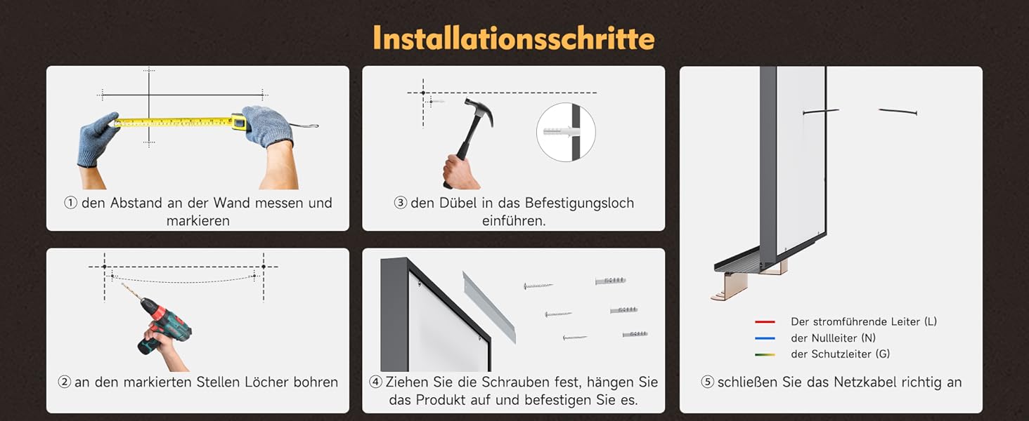 Дзеркало для ванної кімнати SONNI з підсвічуванням 120x60 см, 3 кольори світла, антизапар, годинник, температура, LED, сенсорне управління, білий (полиця 120L, темно-сірий + верхнє світло)