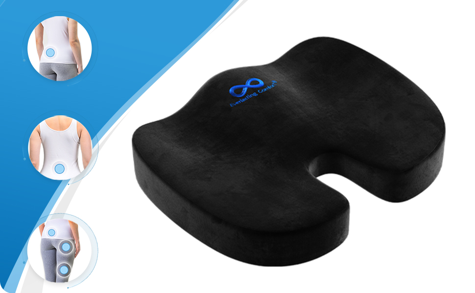 Подушка для сидіння Everlasting Comfort: ергономічна, з Memory Foam для офісу, авто та дому. Підходить для офісного крісла та автосидіння. Зручна, знімний водонепроникний чохол, нековзна основа. Чорна.