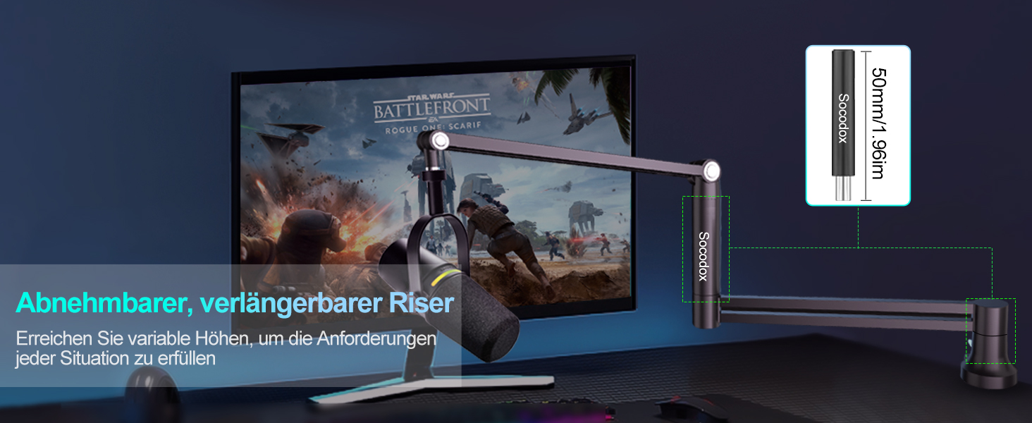 Кріплення для мікрофона на шарнірній стійці (Boom Arm) для Blue Yeti, до 1.5 кг, з адаптером 3/8' - 5/8'