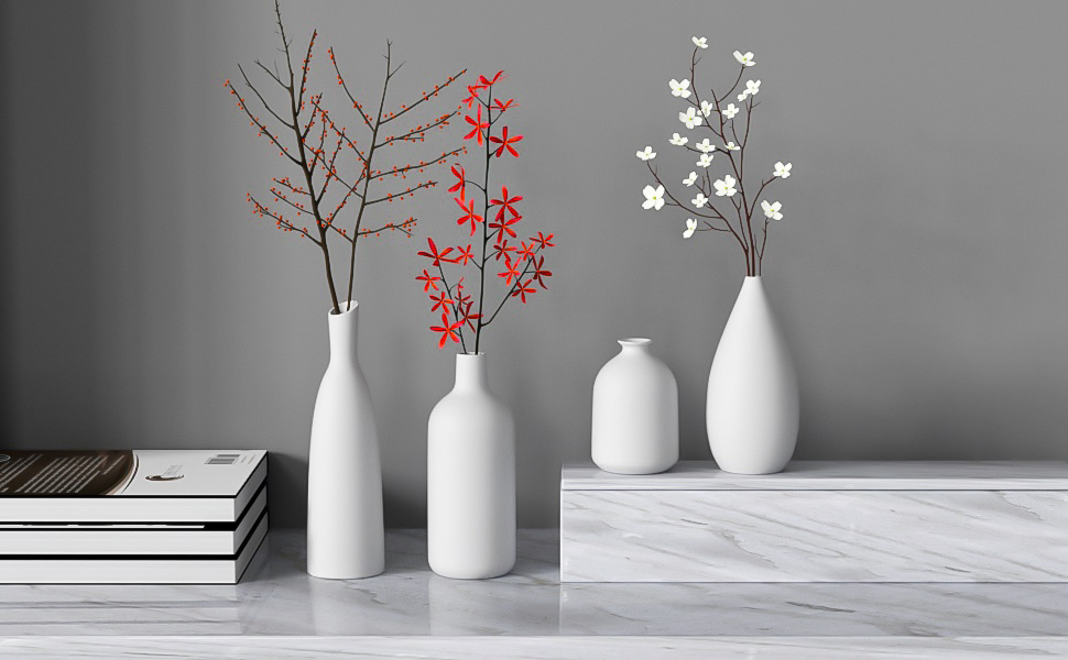 Ceramic Vase Set for Pampas Grass - 2pcs White, Modern Donut Design, Large & Medium - Home Decor for Tables, Shelves, Mantels, Living Room, Bedroom, Office, Wedding, Party, Gift