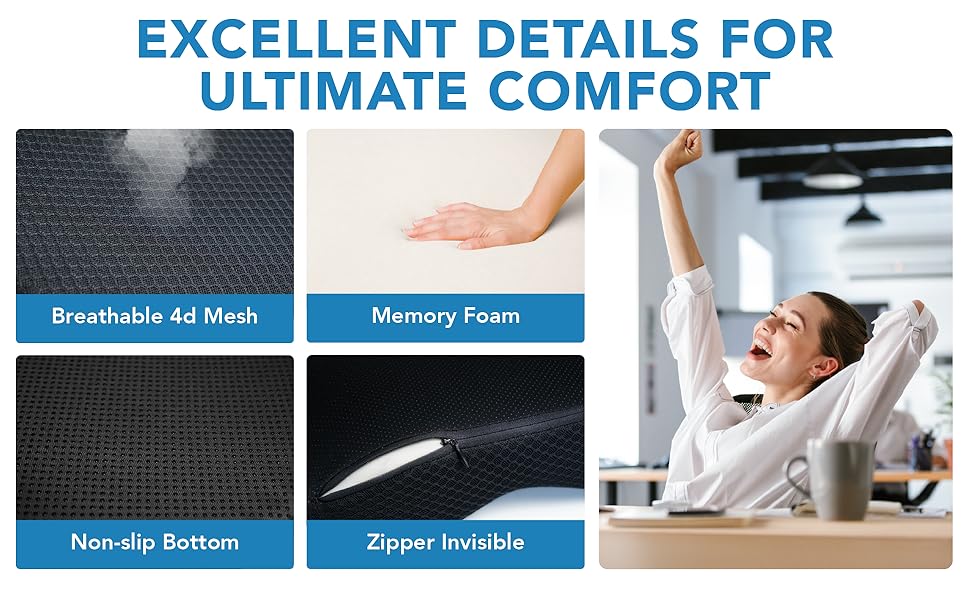 Автоподушка для сидіння Kingphenix: Memory Foam для легкових та вантажних автомобілів – знімає біль при ішіасі та болях у спині – підвищує комфорт водіння – чорна