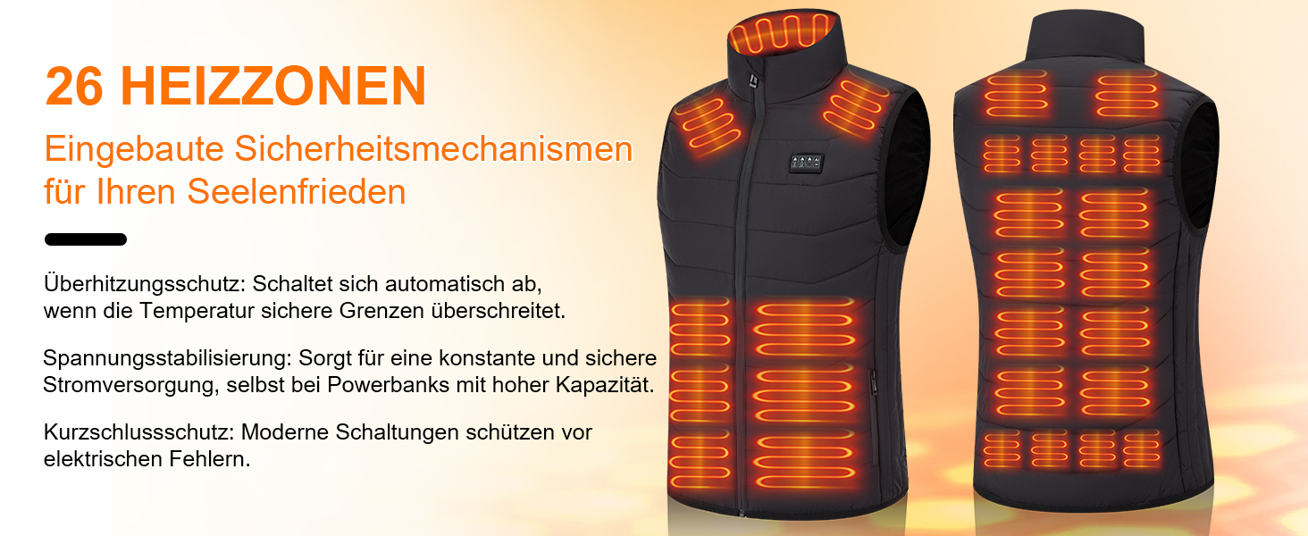 Обогреваемый жилет для мужчин и женщин с 26 зонами обогрева – жилет с поддержкой 5V/7.4V, быстрый нагрев, 4 зоны управления – идеально подходит для зимней велоспорта, кемпинга и работы – без аккумулятора, черный, XL