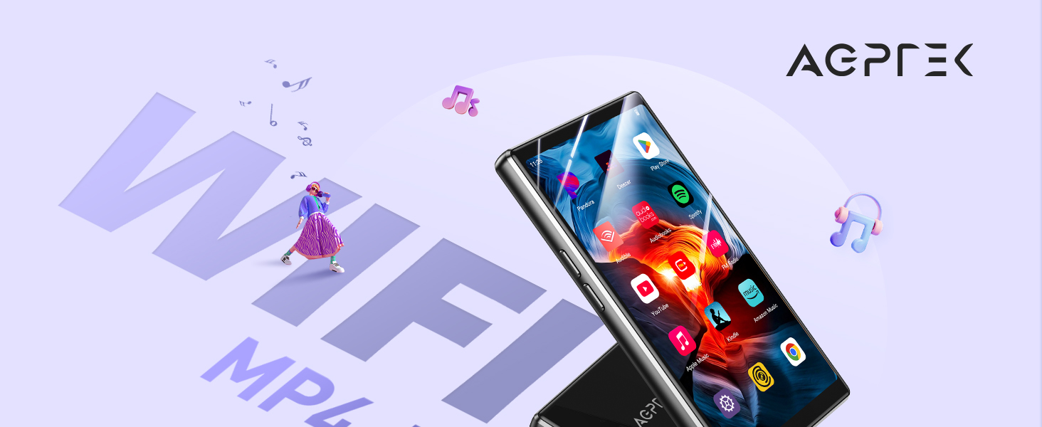 MP3 плеєр AGPTEK 128GB з Bluetooth, Wi-Fi та Android 13, 5