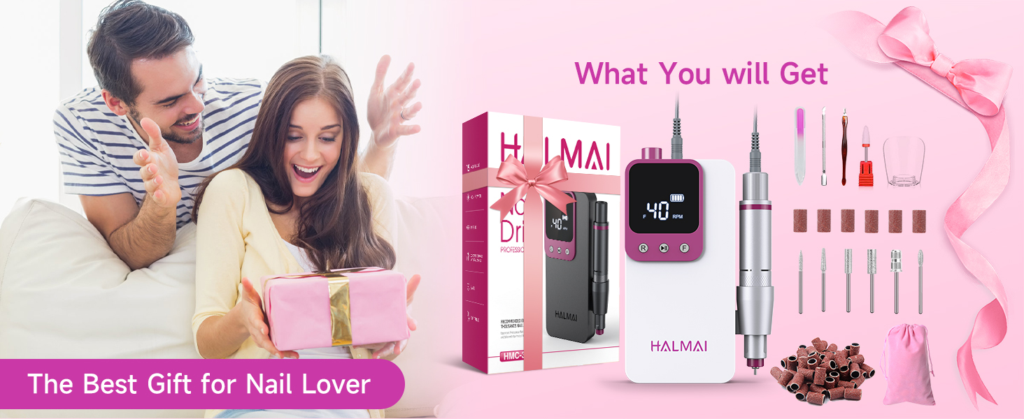 Електричний фрезер для нігтів HALMAI HMC320: професійний, портативний, 40000RPM, для акрилу та гелю