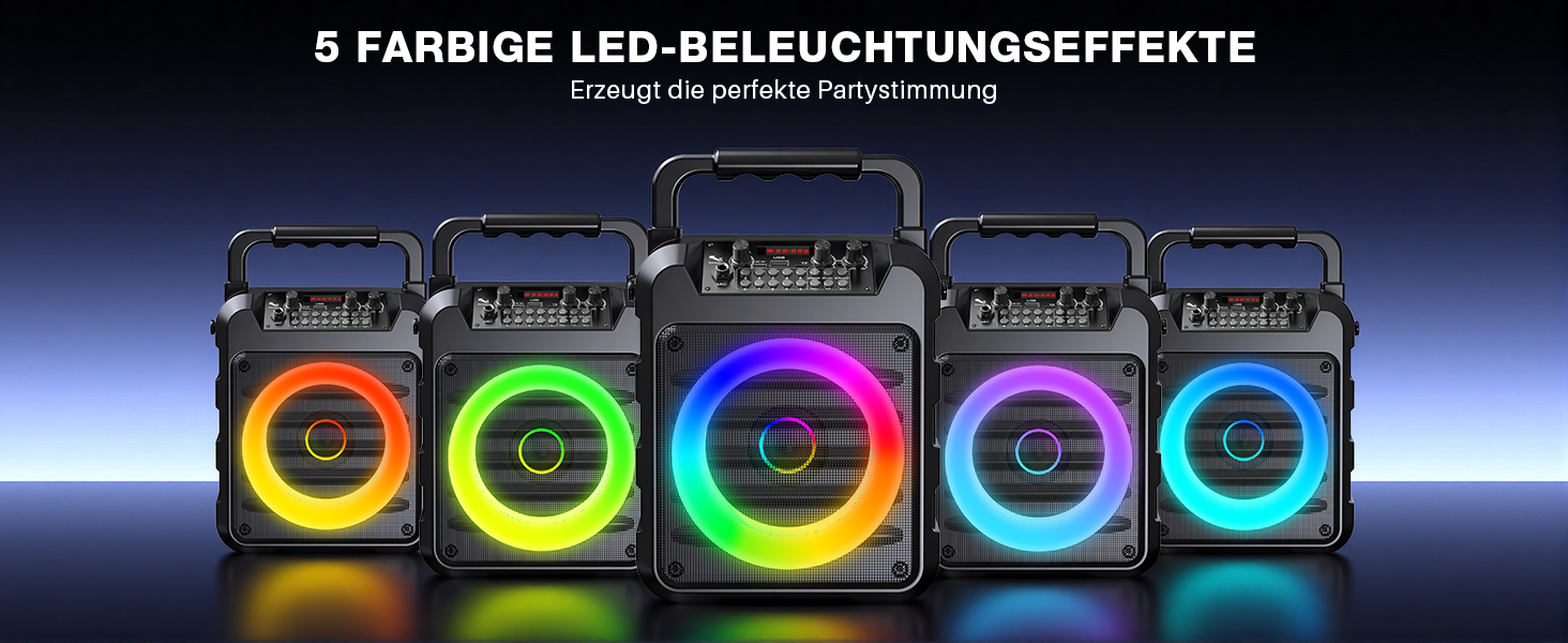 Портативна караоке-колонка Dislocati з 2 мікрофонами, 20W, LED-підсвітка, Bluetooth 5.3, AUX/USB, до 12 годин роботи - ідеальний подарунок для дітей та дорослих, чорний колір