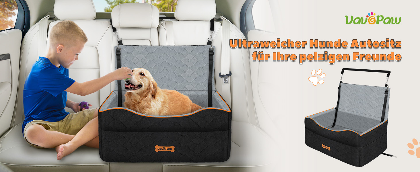 Автокрісло для собак середніх порід (до 23 кг) або 2 маленьких собак, знімний дизайн, м'яке крісло, страхувальний поводок, чорний/сірий, розмір M