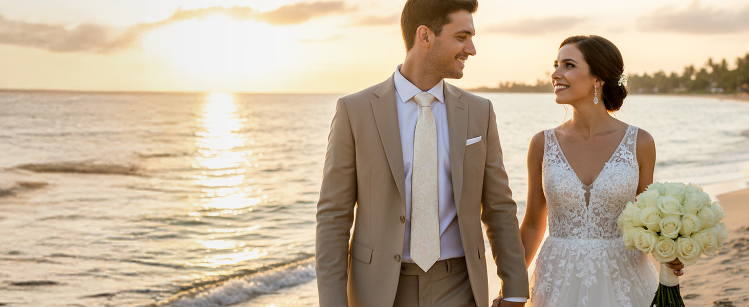 Набір краватки та кишенькового хустинки Enlision для чоловіків, краватка, краваткова затискач, запонки, Champagne, універсальний розмір