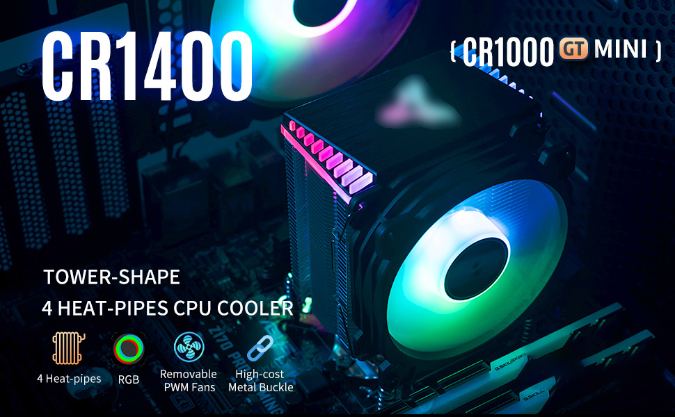Охолоджувач CPU TZMRIT MR-CR1400 RGB: 4 теплові трубки, RGB вентилятор 126 мм, PWM 92 мм, для AMD Ryzen/Intel LGA 1700 115X