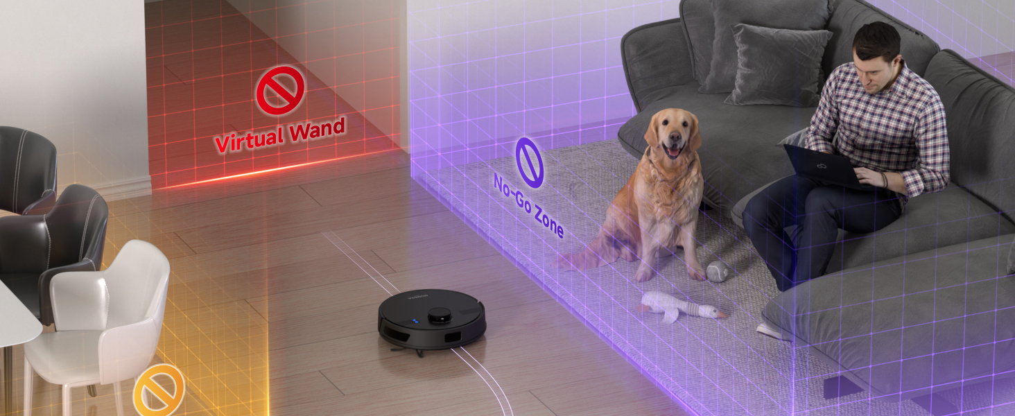 Робот-пилосос MONSGA з функцією миття, 3.5л, потужність 5000Pa, час роботи 180хв, LiDAR навігація, керування через додаток, чорний