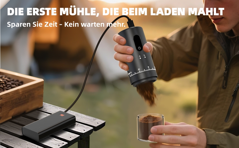 Портативна кавомолка з акумулятором 2000mAh, керамічний жорно, швидка малівка, 38 налаштувань, для подорожей та кемпінгу (сірий, новітня модель)