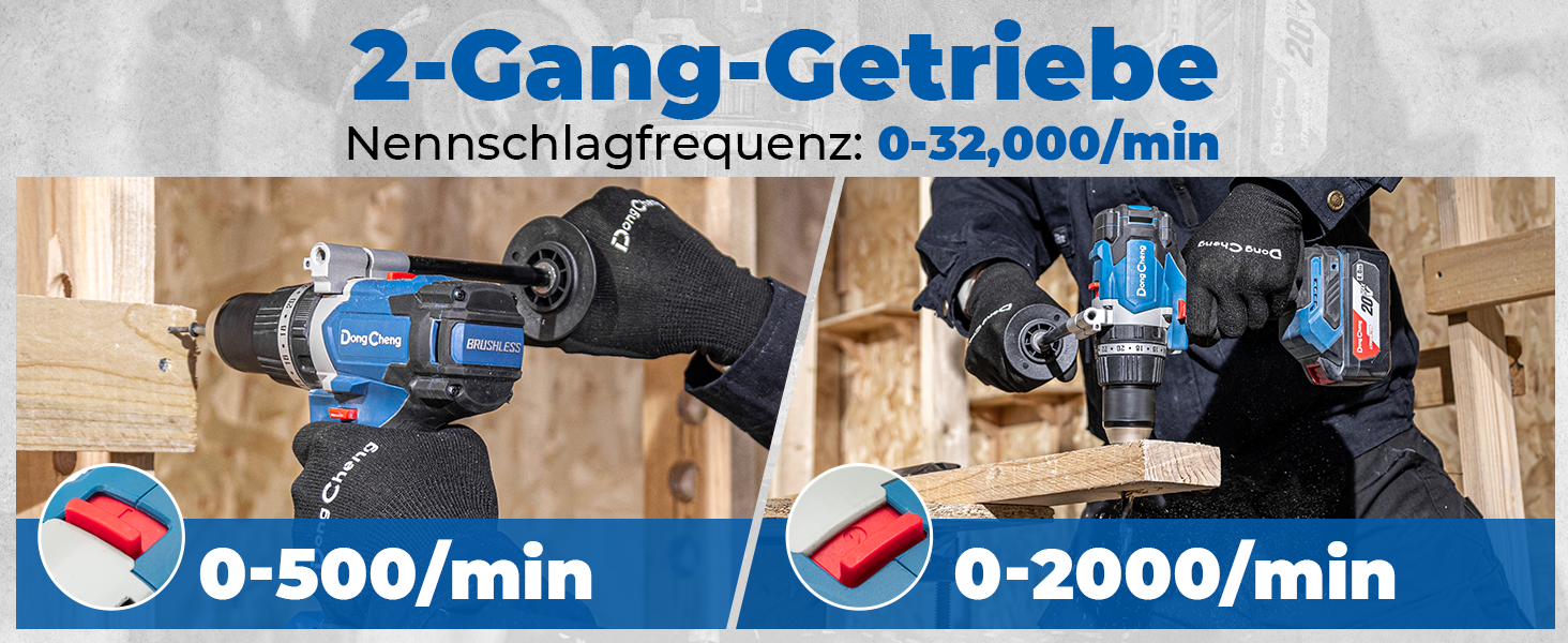 Акумуляторний ударний дриль-шуруповерт DongCheng 18V (2x2.0 Ah), 20+1+1 ступенів моменту, 13 мм патрон, 19-ти частинний набір з аксесуарами (120Nm)