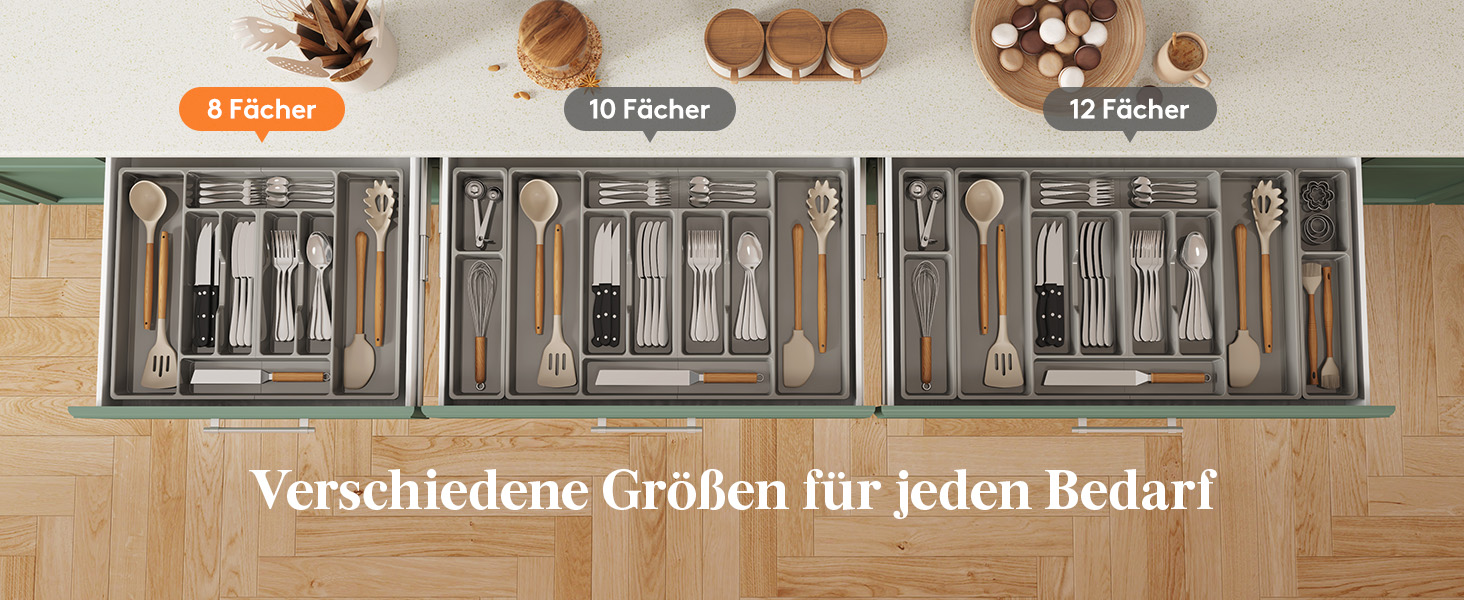 Органайзер для столових приборів Lifewit, 51.6x42 см, для 60 предметів, знімний тримач, пластиковий лоток для ложок, виделок, ножів у шухляду