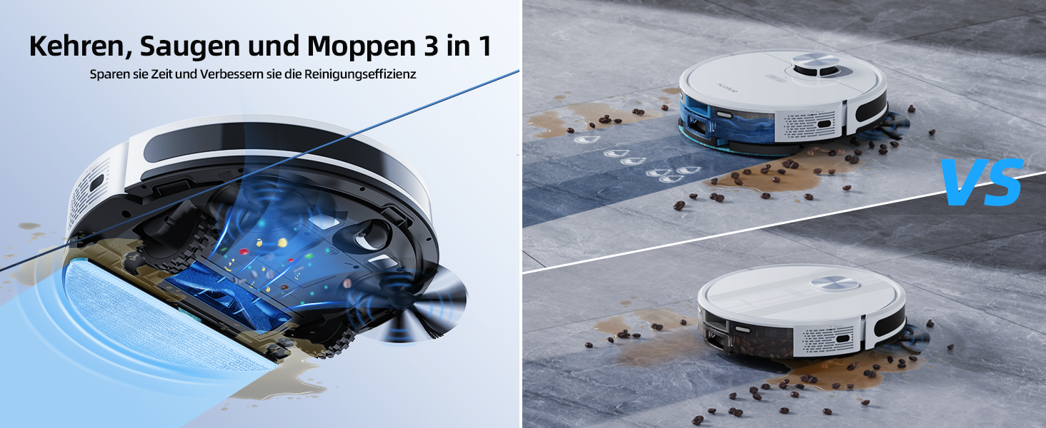 Робот-пилосос HONITURE Q6 SE з вологою тканиною, станція самостійного очищення, потужність 5000Pa, навігація LiDAR, мапірування, керування через додаток, сумісність з Alexa, для шерсті тварин та килимів, час роботи до 200 хвилин, білий