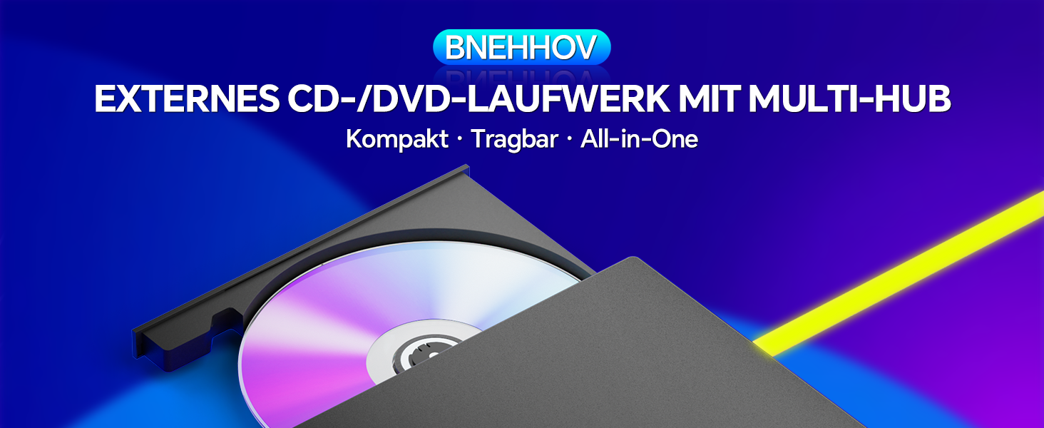 Зовнішній CD/DVD привід та записувач USB-C & USB-A з картридером TF/SD для ноутбука, Windows, Mac OS, Linux