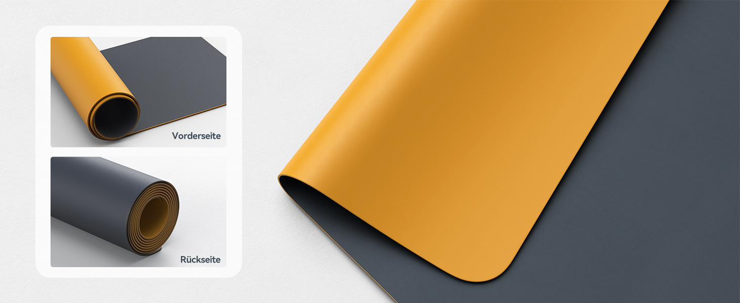 Килимок на стіл TECKNET 80 x 40 см, захист від води, PU шкіра, двосторонній, для офісу/дому (темно-сірий/темно-синій/жовтий)