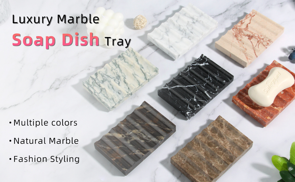 Склянка для мила з мармуру з отвором Carrara: прямокутна, хвиляста, самостійно спорожняється, для ванної кімнати та кухні