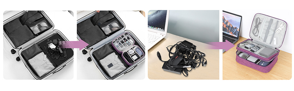 Органайзер для кабелів AiQInu: універсальна дорожня сумка-кубик, 3 шари, водонепроникний, для кабелів, power bank, USB, SD карт (фіолетовий)