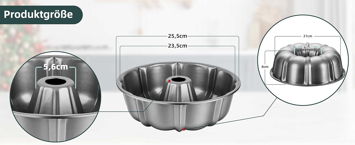 Форма для кексів Onader, нержавіюча сталь з антипригарним покриттям, 25,5 см, кругла форма для випічки кексів, хліба, здобної випічки, легко миється (сірий)