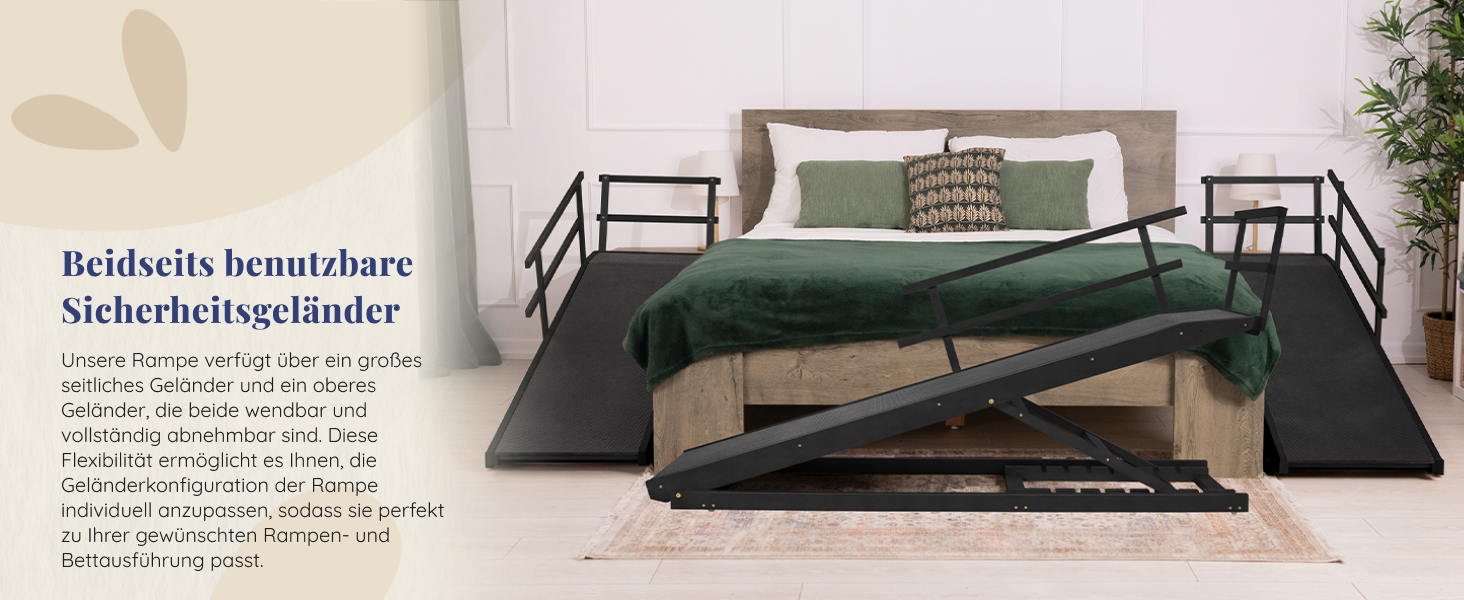 Сходинки для собак до ліжка з поручнями - для великих собак до 90 кг - регульована висота до 94.5 см - ширина 49.5 см - складані - з антиковзним покриттям - з берези - натуральний колір (чорний)