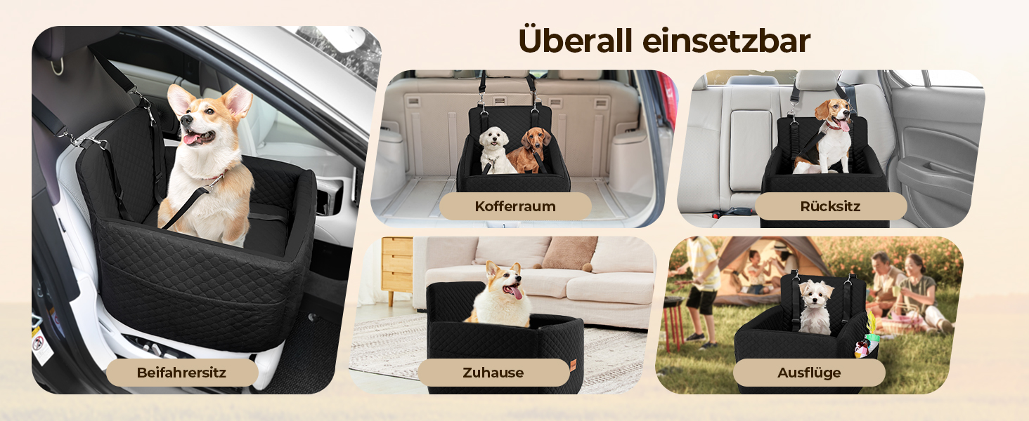Автокрісло для собак Petcozife - чорний, для собак до 15 кг, знімний, з товстим килимком та 2 страхувальними ременями