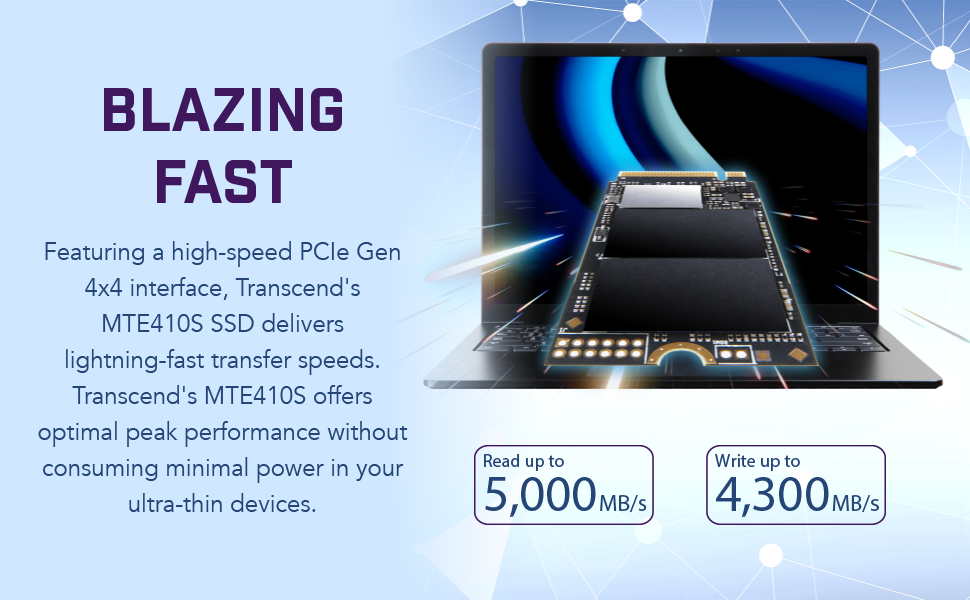 SSD накопичувач Transcend 2TB M.2 NVMe PCIe Gen4x4 MTE410S (5000 MB/s читання, 4300 MB/s запис)