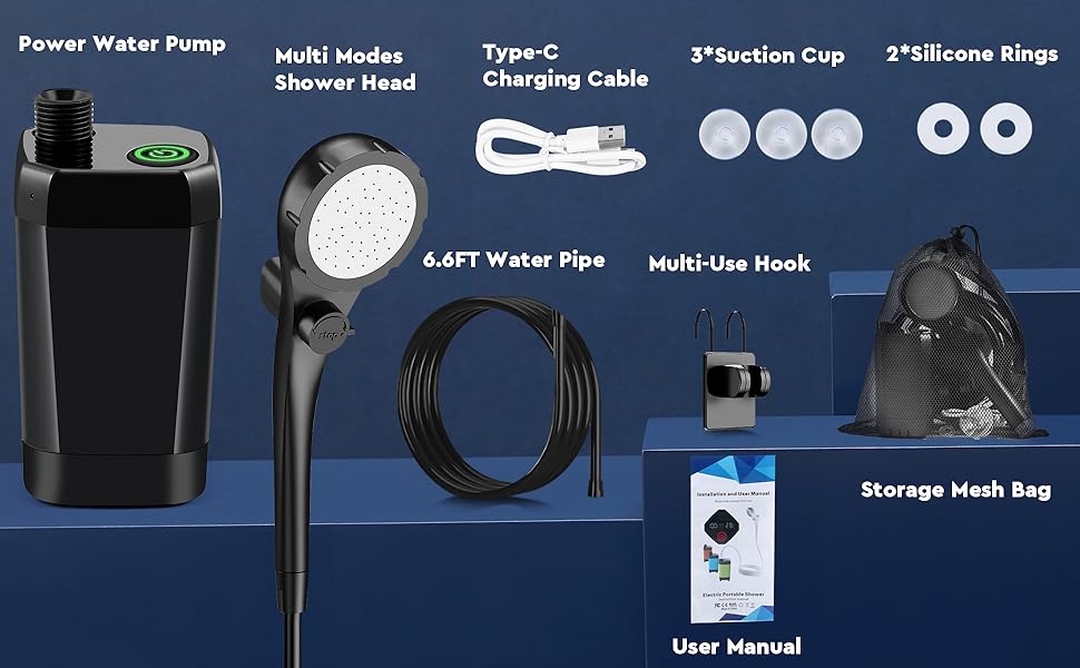 Портативна душова кабіна для кемпінгу Uplayteck з акумулятором 6000mAh, насосом, регулюванням температури та IPX7 водонепроникністю
