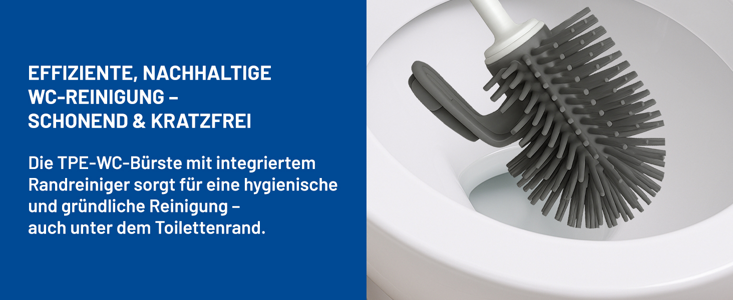 Набір для туалету Rival Recycling з щіткою для обідка унітазу – ергономічна щітка для унітазу з перероблених матеріалів, для швидкого та ретельного очищення, з тримачем (білий, Meiler)
