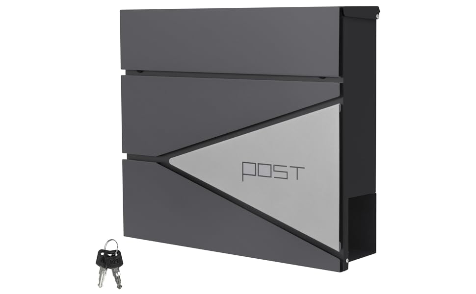 Поштовий ящик ML-Design Anthrazit/Silver, нержавіюча сталь з порошковим покриттям, 37x37 см, з газетницею, замок (2 ключі), настінний дизайнерський поштовий ящик