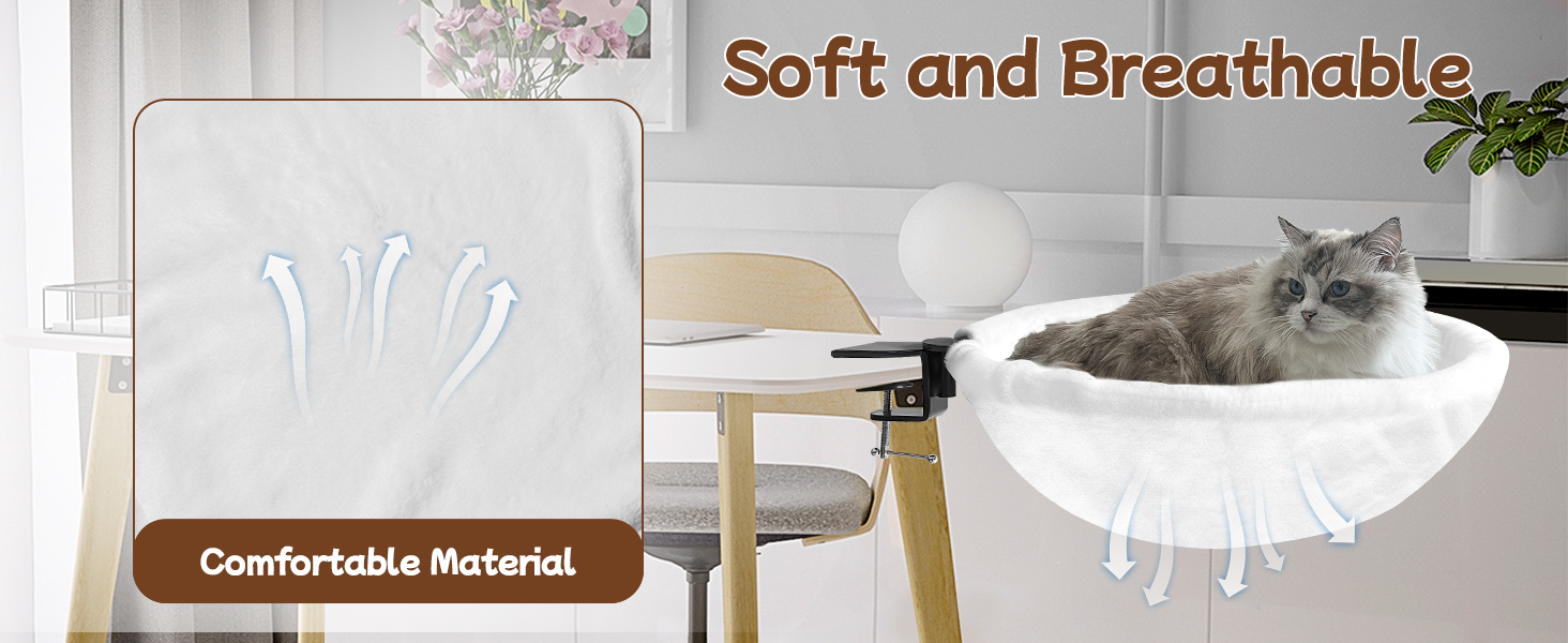 Ліжко-стіл для котів Homegroove, велике та економне, до 23 кг, м'яка гамак з штучного хутра для офісу та геймерів, знімне та пральне (біле)