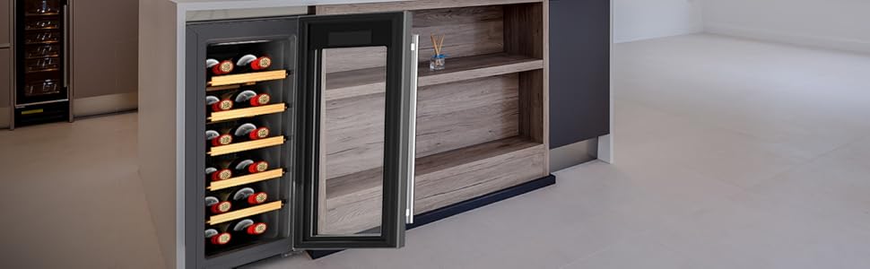 Cecotec Bolero GrandSommelier 36000 Wine Cooler - 95 Liter, Adjustable Temperature, Compressor, Touch Panel, Quiet, LED Lighting, Stainless Steel & Wood Finish