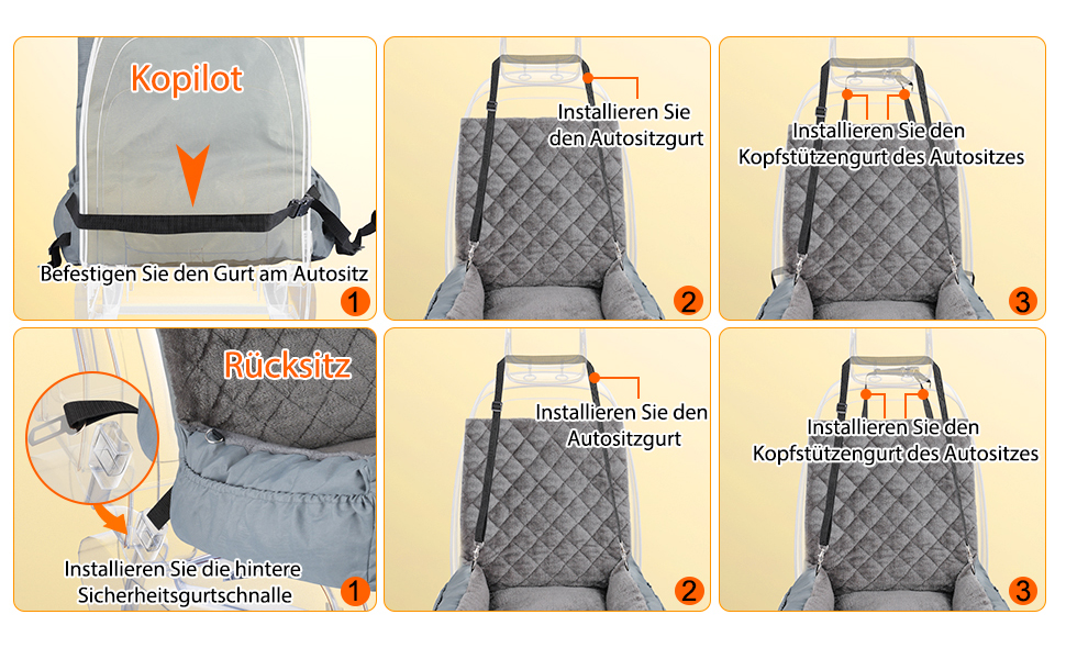 Автокрісло для собак SIVEIS - зручне ліжко з кишенею, захист від подряпин, з ременем безпеки (02-Сіро-блакитний)