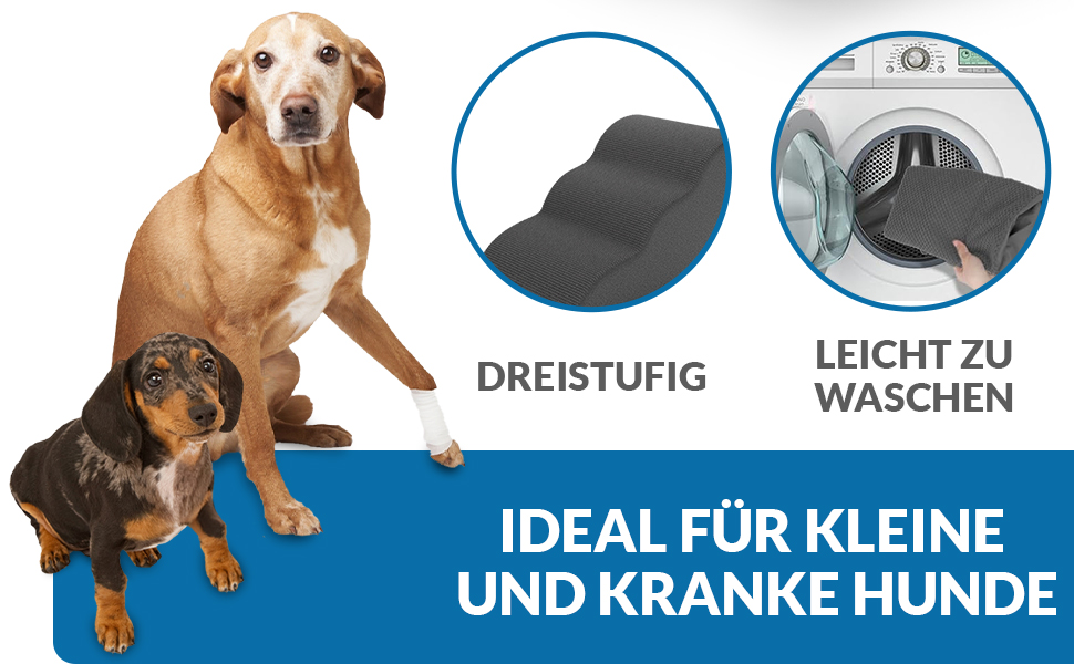 Сходинка для собак Nuraya: 3 сходинки, 40 см, з антиковзким покриттям. Підходить для маленьких собак та котів. Зручна та миється.