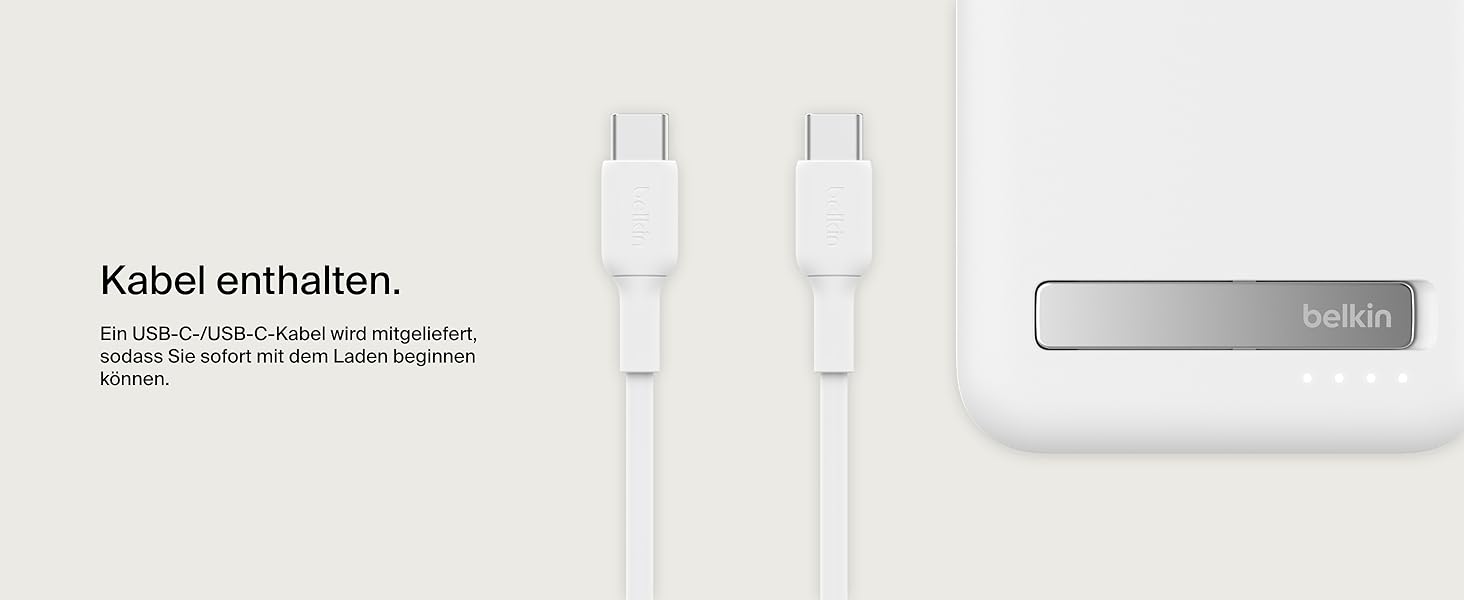Belkin BoostCharge Pro Powerbank 10000mAh з Qi2, MagSafe, вбудований стійка, для iPhone 17, Air, 16, 15, 14, Pixel та інших – білий