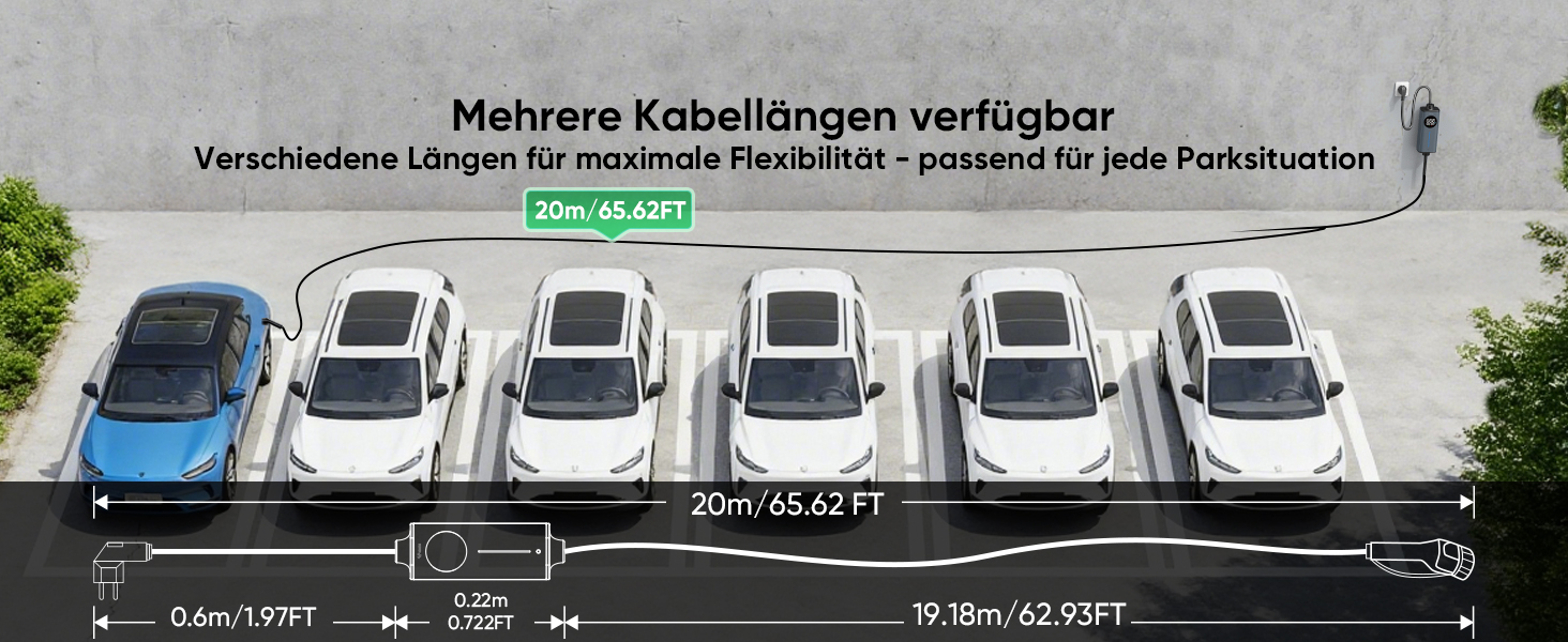 Кабель для електромобіля GONEO Typ 2 Schuko, 10м, 16A, 3.68 кВт - Портативна зарядка з захистом FI, автоматичним заземленням та контролем температури, таймер для електромобіля, сертифікат TÜV